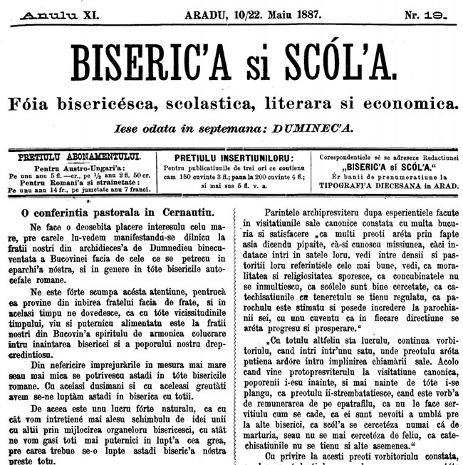 1887 O conferință pastorală la Cernăuți BISERICA ȘI ȘCOALA