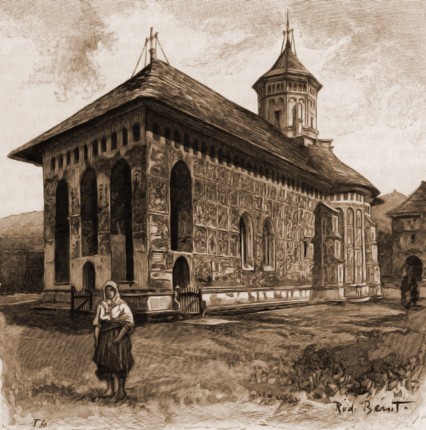 Moldoviţa, biserica mănăstirii – desen de Rudolf Bernt (1844-1914)
