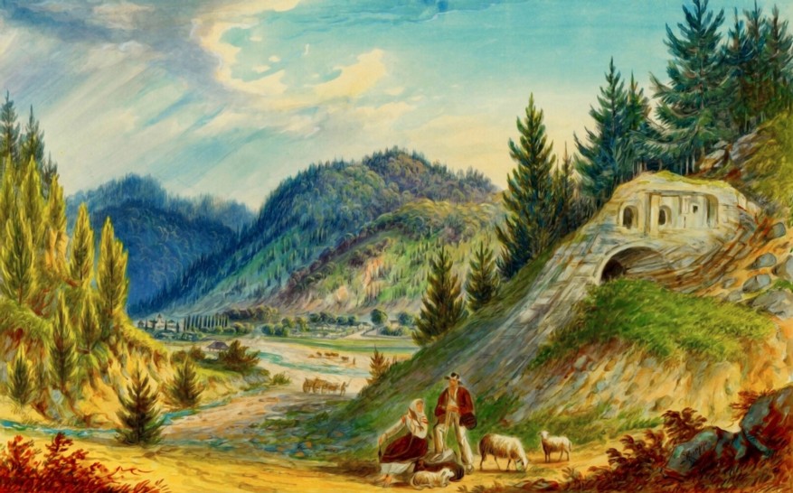 Putna, Chilia lui Daniil Sihastrul – acuarelă de Franz Xaver Knapp (1809-1883)